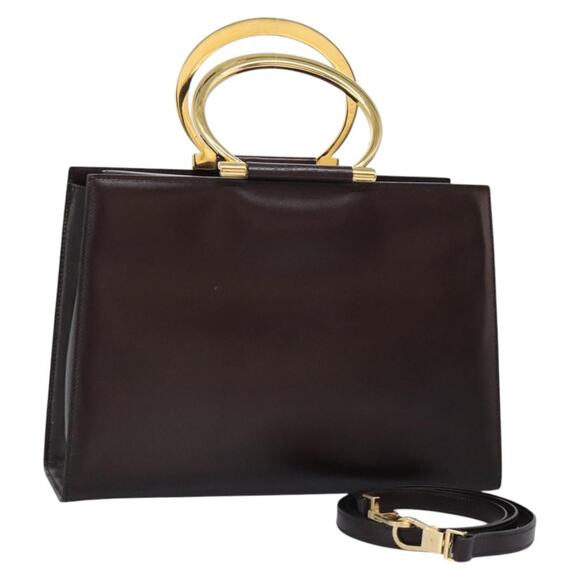 CELINE Hand Bag Leather Brown Gold